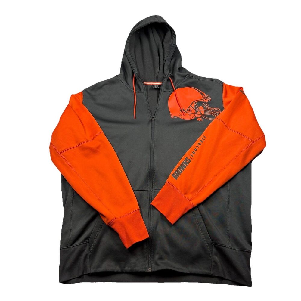 Nike Cleveland Browns Full Zip Hoodie Mens XL Black Orange Colorblock Sleeves